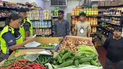 霹雳移民局官员在迷你超市展开外籍劳工突检。（该局提供）
