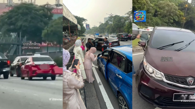 多辆轿车在路上合力截停肇事司机。（图取自社交媒体）