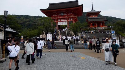 2022年6月18日，游客在日本西部京都的热门景点清水寺漫步。（图取自路透社档案照）
