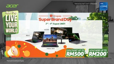 宏碁于今明一连两天举办Acer Day x Shopee Superbrand Day促销活动。